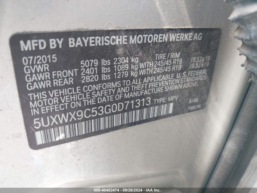 VIN 5UXWX9C53G0D71313 2016 BMW X3, Xdrive28I no.9