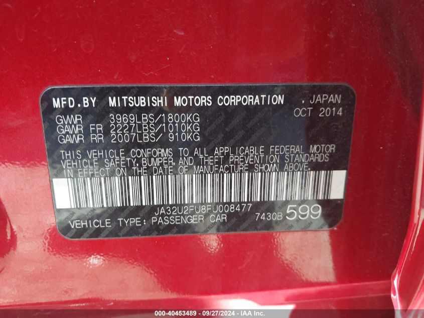 JA32U2FU8FU008477 2015 Mitsubishi Lancer Es