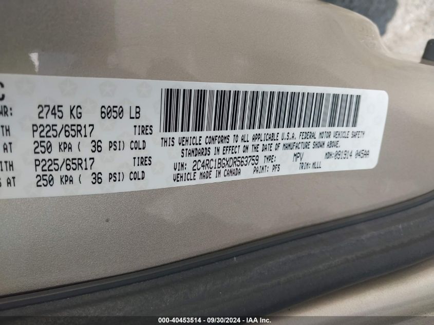 2C4RC1BGXDR563759 2013 Chrysler Town & Country Touring