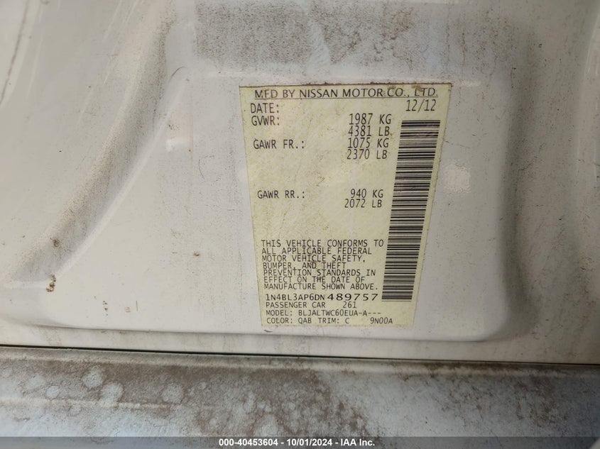 1N4BL3AP6DN489757 2013 Nissan Altima 3.5S/3.5Sv/3.5Sl