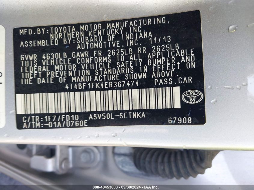 4T4BF1FK4ER367474 2014 Toyota Camry Le