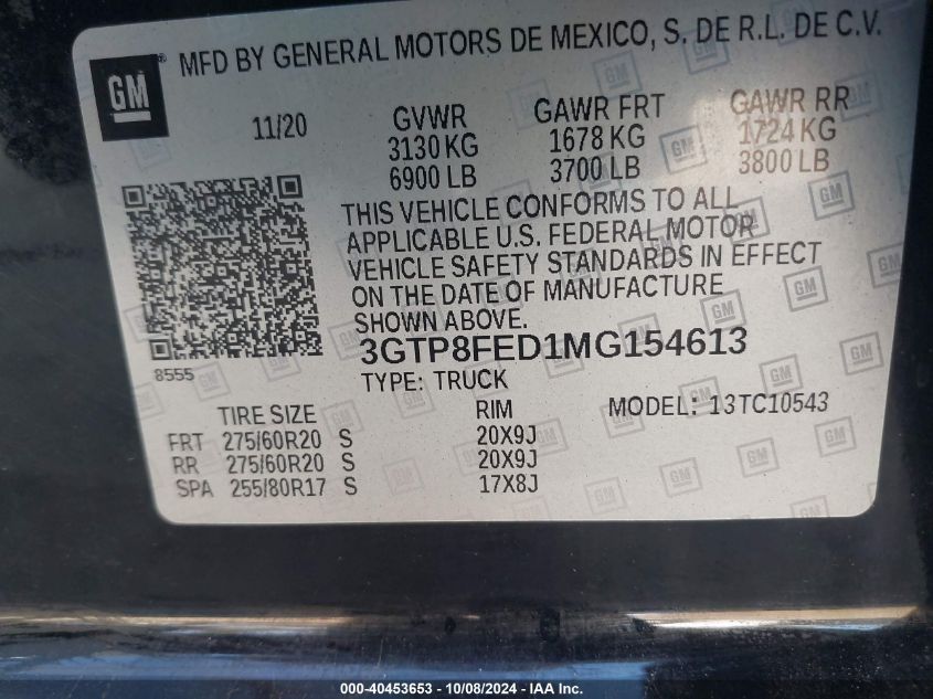 3GTP8FED1MG154613 2021 GMC Sierra C1500 Denali