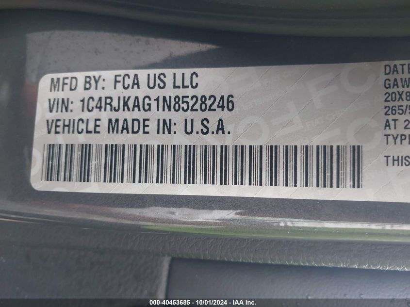 2022 Jeep Grand Cherokee L Altitude 4X4 VIN: 1C4RJKAG1N8528246 Lot: 40453685