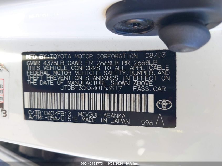 JTDBF30KX40153517 2004 Toyota Camry Le V6/Xle V6