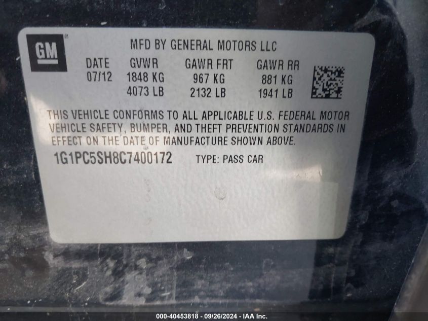 1G1PC5SH8C7400172 2012 Chevrolet Cruze Ls