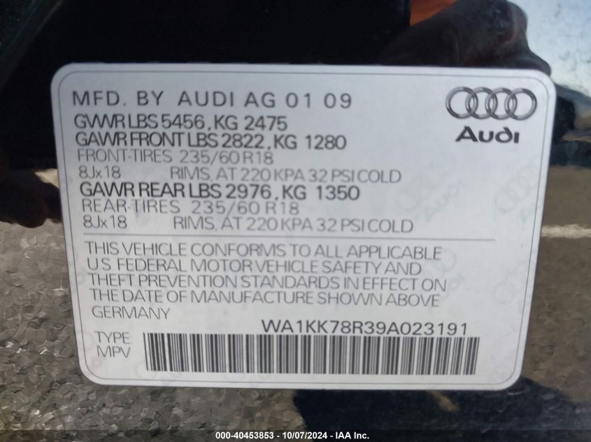 WA1KK78R39A023191 2009 Audi Q5 3.2 Premium