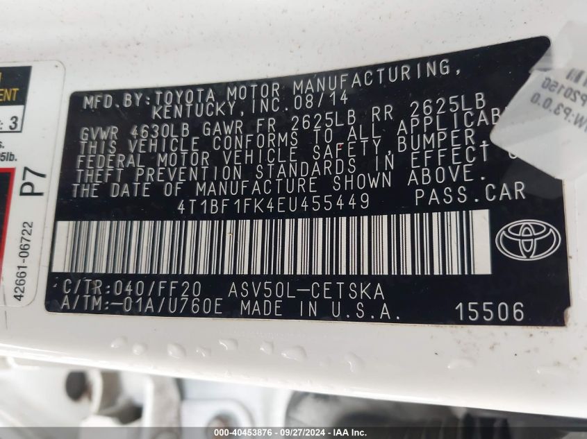 4T1BF1FK4EU455449 2014 Toyota Camry Se