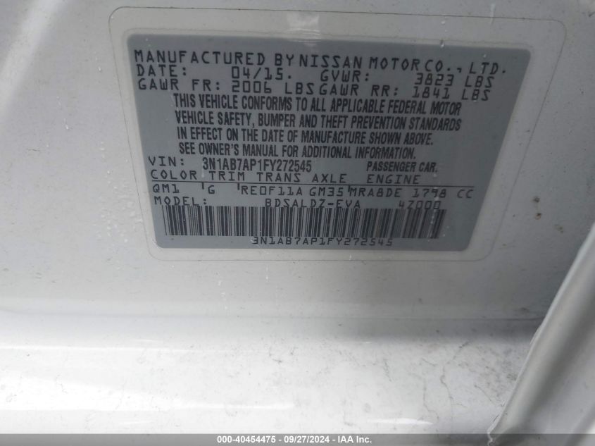 3N1AB7AP1FY272545 2015 Nissan Sentra Sv