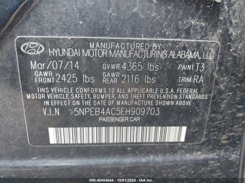 5NPEB4AC5EH909703 2014 Hyundai Sonata Gls