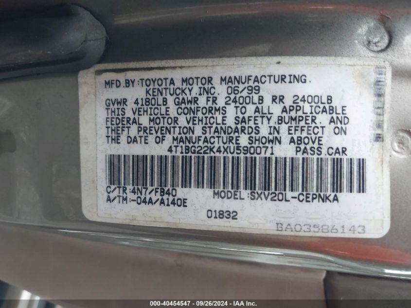 4T1BG22K4XU590071 1999 Toyota Camry Le