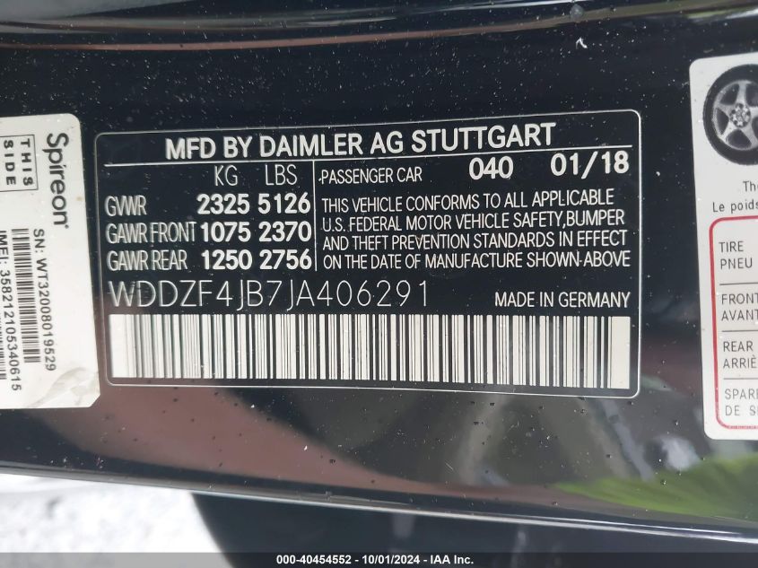 WDDZF4JB7JA406291 2018 Mercedes-Benz E 300