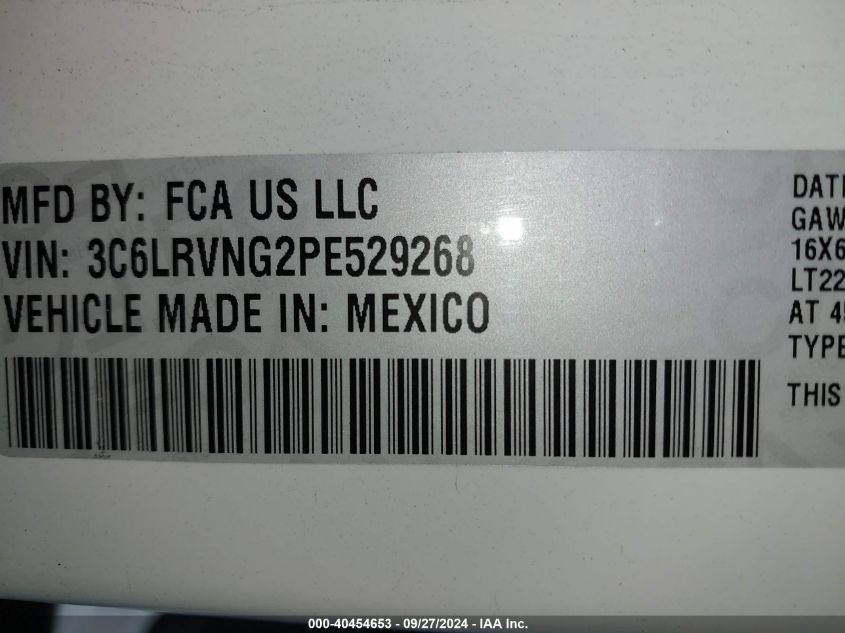 2023 Ram Promaster 1500 Low Roof 118 Wb VIN: 3C6LRVNG2PE529268 Lot: 40454653