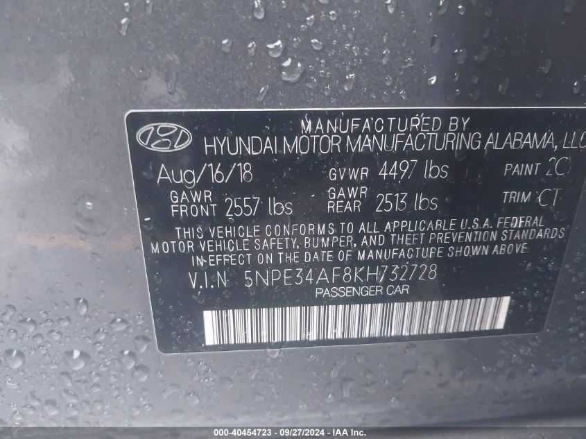 5NPE34AF8KH732728 2019 Hyundai Sonata Sport