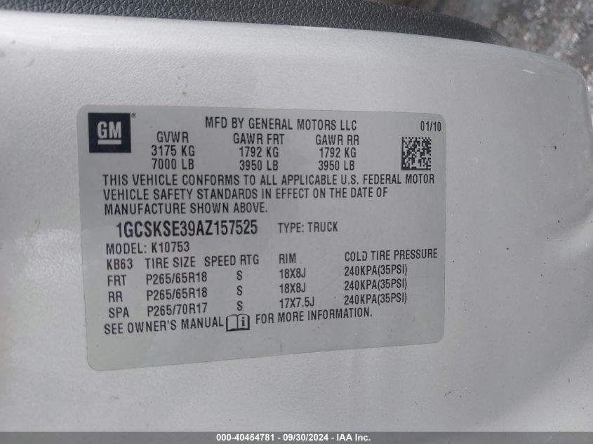 1GCSKSE39AZ157525 2010 Chevrolet Silverado 1500 Lt