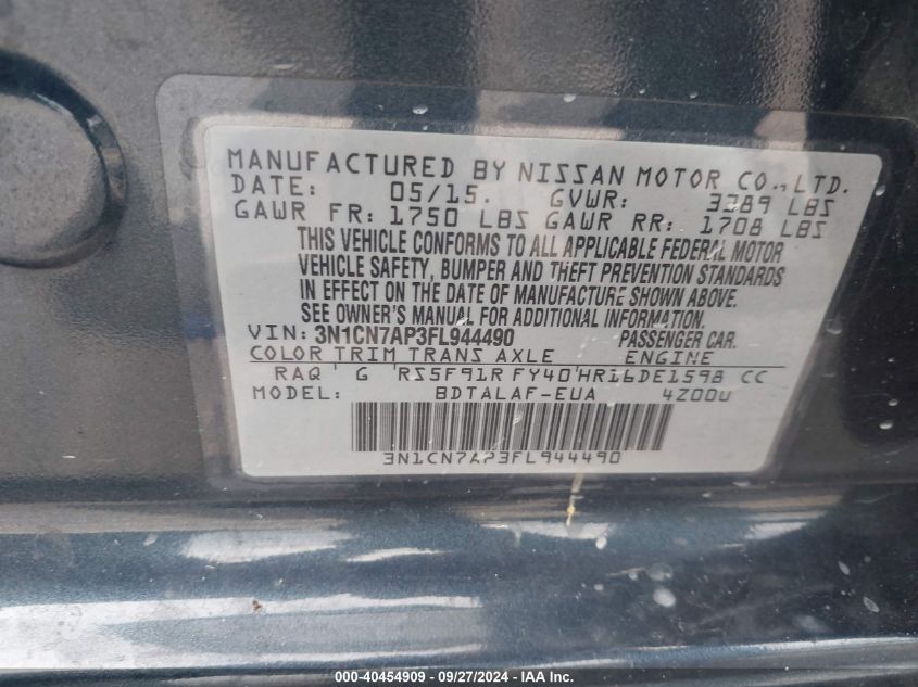 3N1CN7AP3FL944490 2015 Nissan Versa 1.6 S