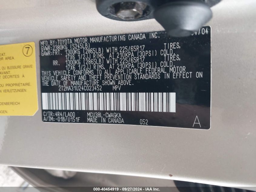 2T2HA31U24C023452 2004 Lexus Rx 330