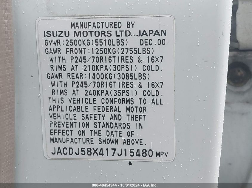 JACDJ58X417J15480 2001 Isuzu Trooper Limited/Ls/S