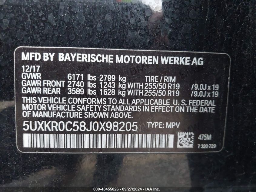 5UXKR0C58J0X98205 2018 BMW X5 xDrive35I