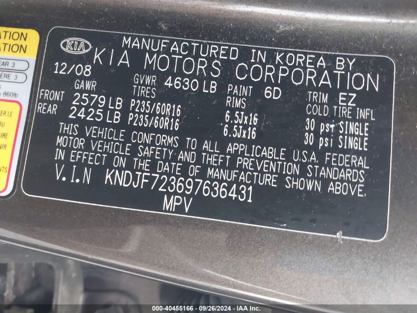 KNDJF723697636431 2009 Kia Sportage Lx V6