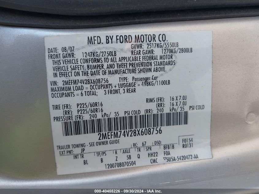 2MEFM74V28X608756 2008 Mercury Grand Marquis Gs