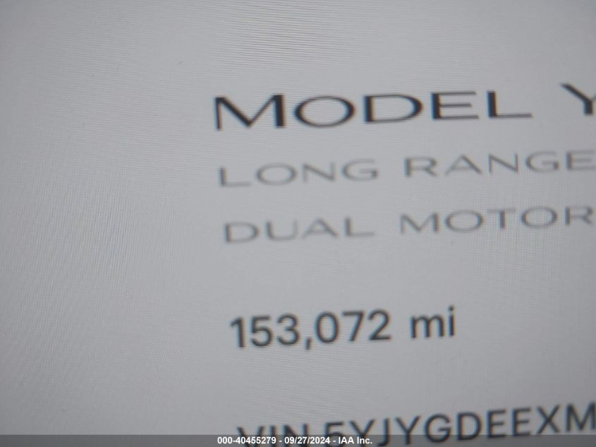 2021 Tesla Model Y Long Range Dual Motor All-Wheel Drive VIN: 5YJYGDEEXMF076973 Lot: 40455279