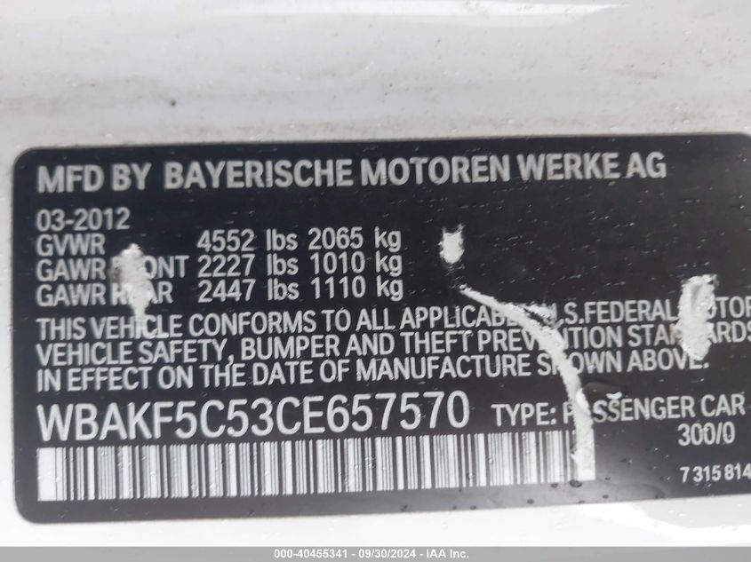 WBAKF5C53CE657570 2012 BMW 328I Xi Sulev