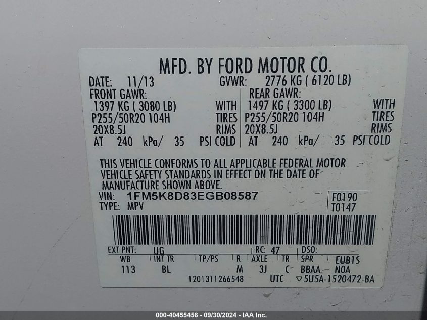 1FM5K8D83EGB08587 2014 Ford Explorer Xlt