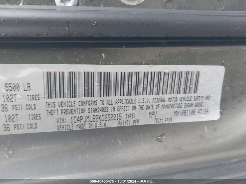 VIN 1C4PJMLB2KD252215 2019 JEEP CHEROKEE LATITUDE PLUS 4X4