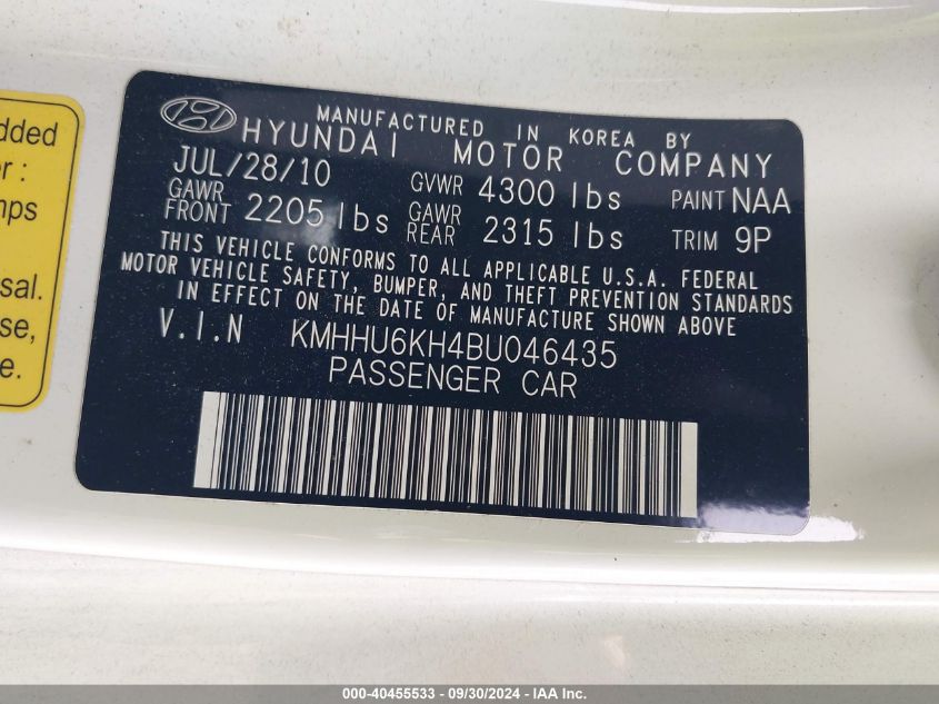 KMHHU6KH4BU046435 2011 Hyundai Genesis 3.8L