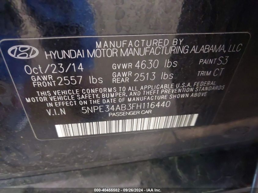 5NPE34AB3FH116440 2015 Hyundai Sonata Limited 2.0T