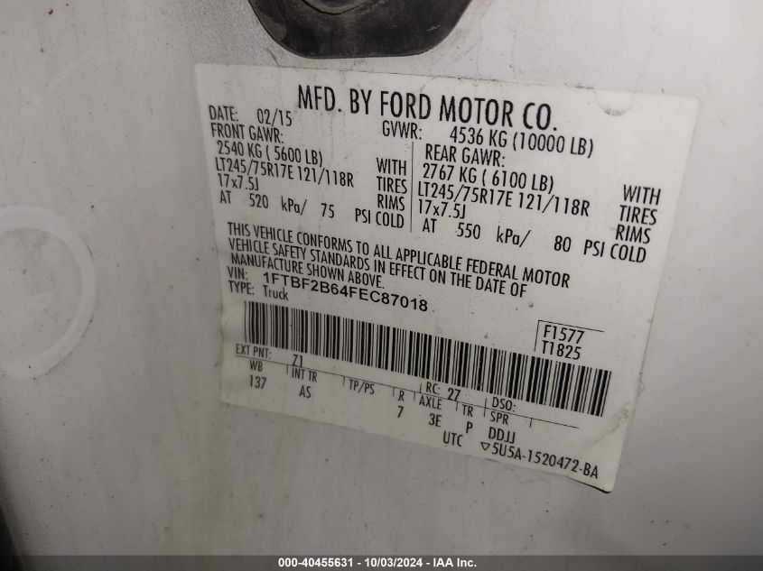 1FTBF2B64FEC87018 2015 Ford F-250 Xl