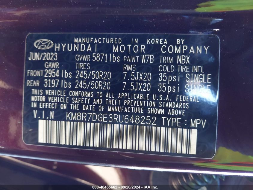 KM8R7DGE3RU648252 2024 Hyundai Palisade Calligraphy