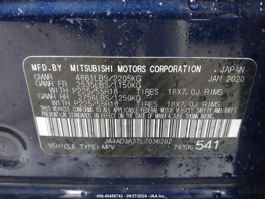 JA4AD3A37LZ036202 2020 Mitsubishi Outlander Sel 2.4