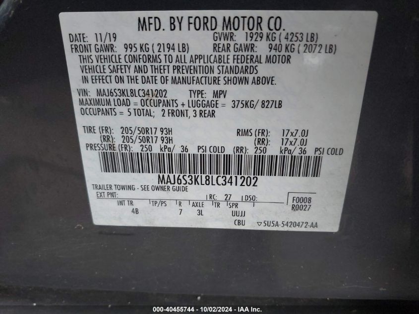 MAJ6S3KL8LC341202 2020 Ford Ecosport Titanium