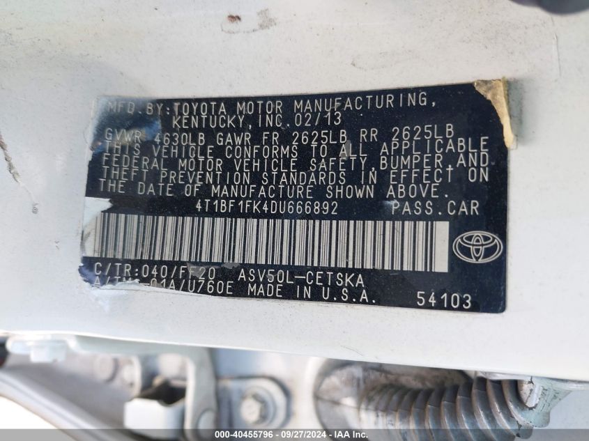 4T1BF1FK4DU666892 2013 Toyota Camry Se