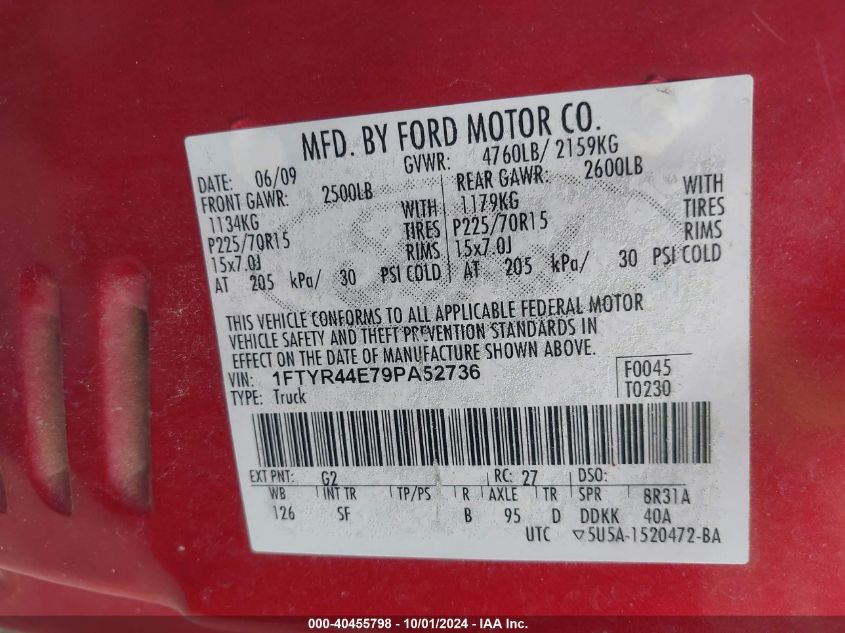 1FTYR44E79PA52736 2009 Ford Ranger Sport/Xlt