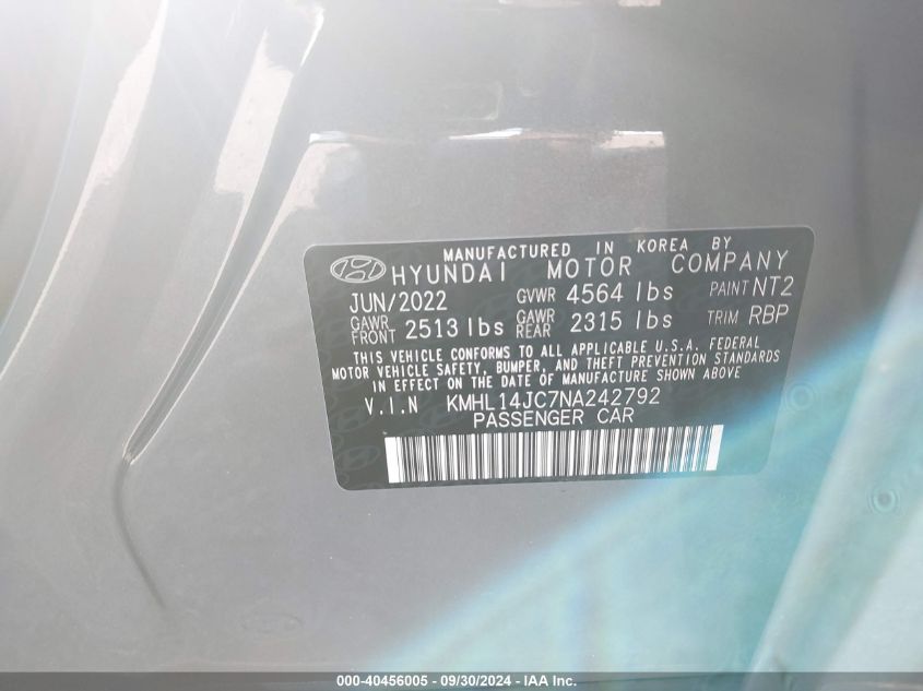 KMHL14JC7NA242792 2022 Hyundai Sonata N Line