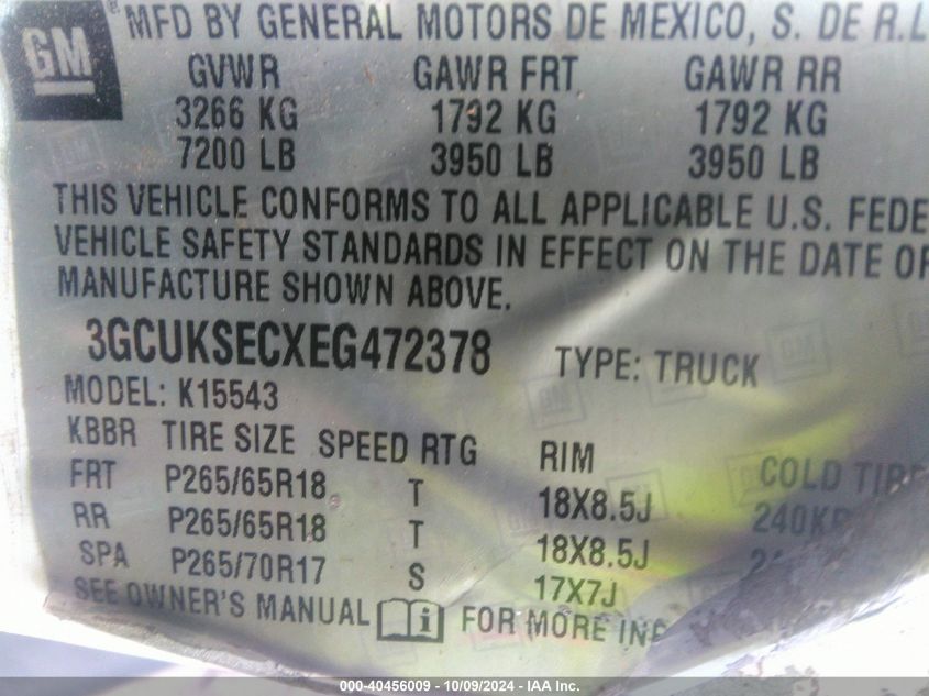 3GCUKSECXEG472378 2014 Chevrolet Silverado 1500 K1500 Ltz