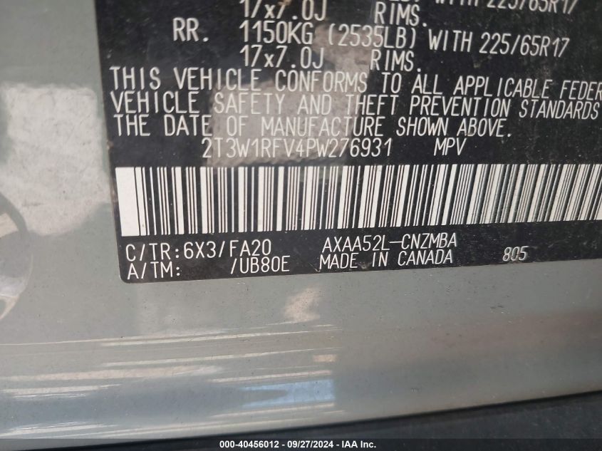 VIN 2T3W1RFV4PW276931 2023 TOYOTA RAV4 XLE/XLE PREMIUM