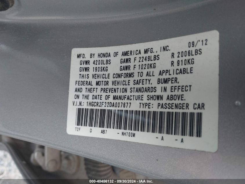 1HGCR2F32DA007677 2013 Honda Accord Lx