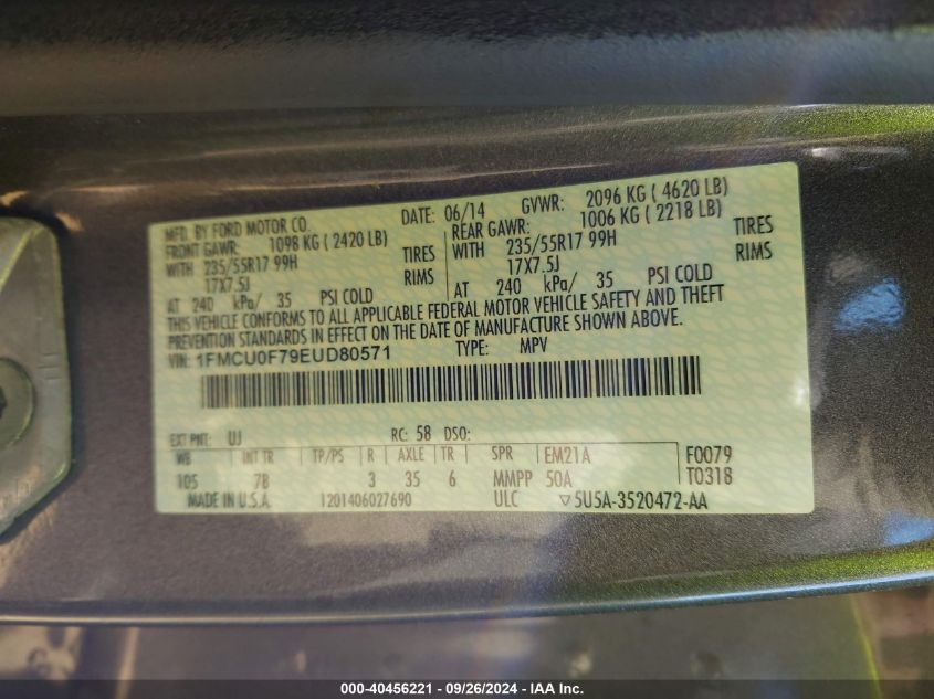 1FMCU0F79EUD80571 2014 Ford Escape S