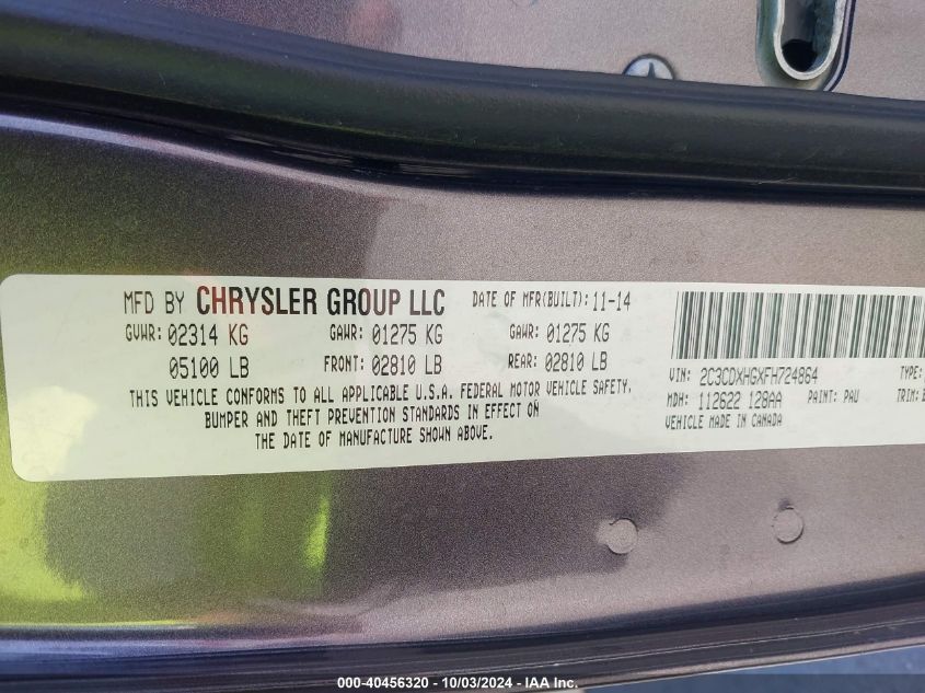 2C3CDXHGXFH724864 2015 Dodge Charger Sxt