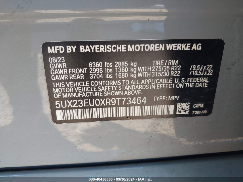 2024 BMW X5 xDrive40I VIN: 5UX23EU0XR9T73464 Lot: 40456363