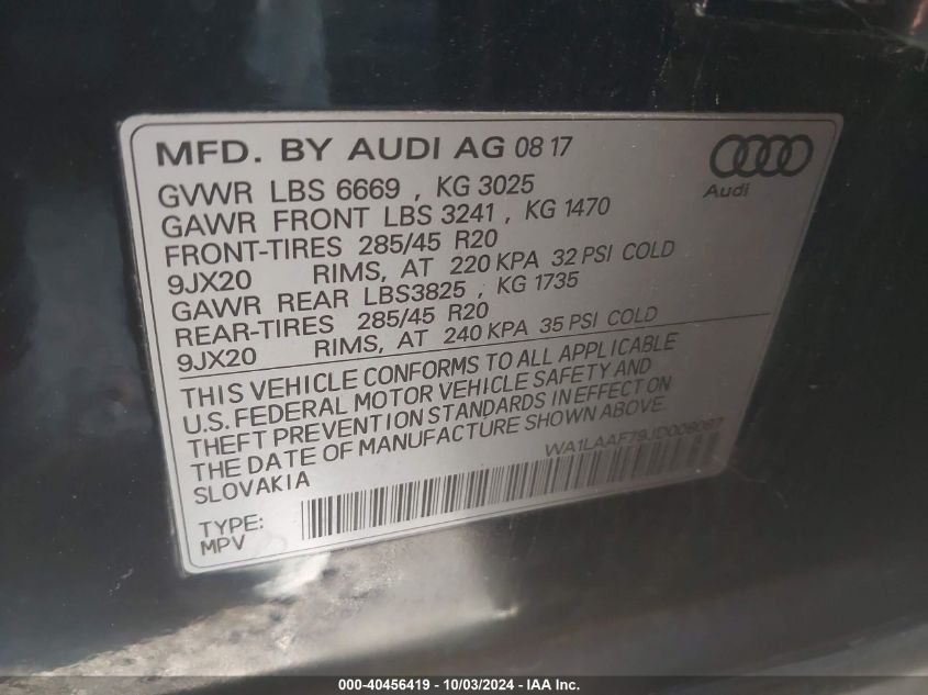 2018 Audi Q7 3.0T Premium VIN: WA1LAAF79JD008087 Lot: 40456419