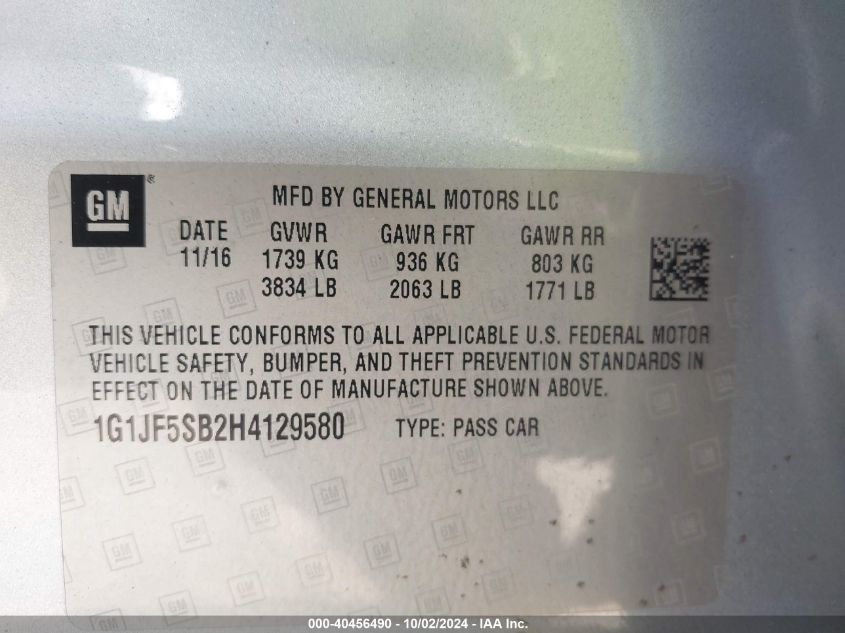 VIN 1G1JF5SB2H4129580 2017 Chevrolet Sonic, Premier... no.9