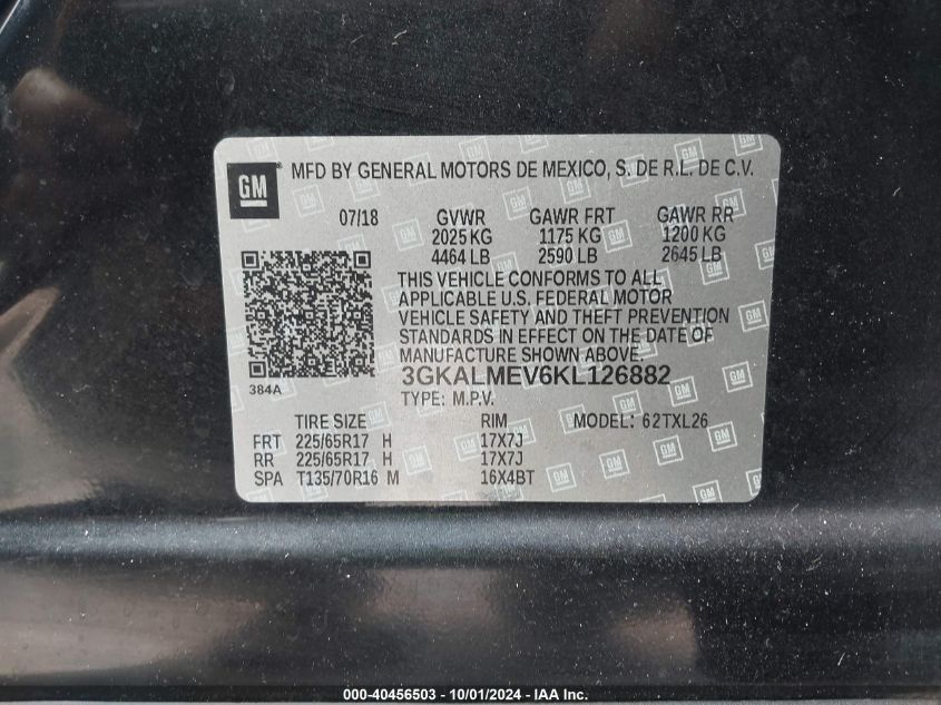 3GKALMEV6KL126882 2019 GMC Terrain Sle