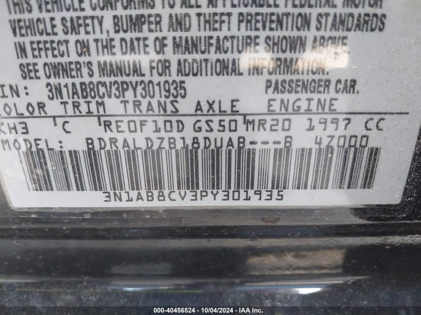 3N1AB8CV3PY301935 2023 Nissan Sentra Sv Xtronic Cvt