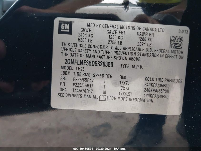 2GNFLNE36D6320350 2013 Chevrolet Equinox Lt