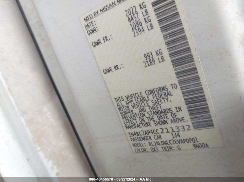 1N4BL2AP4CC211332 2012 Nissan Altima 3.5 Sr