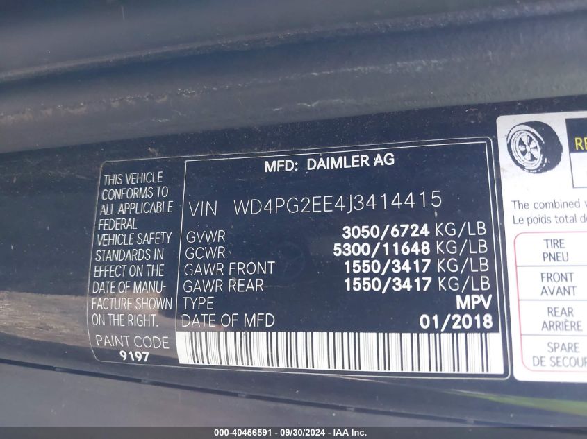 WD4PG2EE4J3414415 2018 Mercedes-Benz Metris